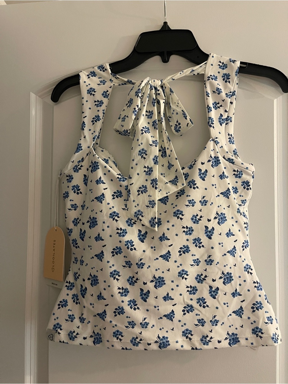 NWT Blogilates Bow Tie Back Blue Floral Tank Size M - Picture 4 of 5
